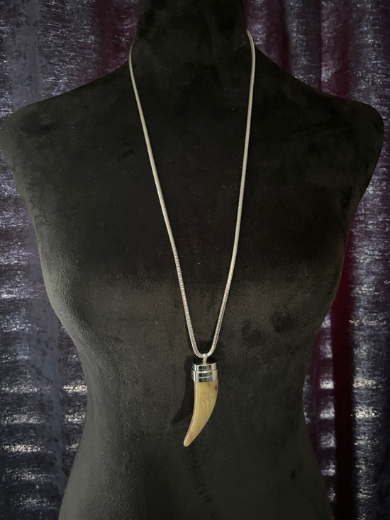 Michael Kors Jewelry - Michael Kors Silver-Tone Chain Necklace with Beige Horn Pendant